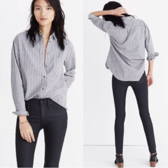Madewell Tops - Madewell Flannel Westward Top Sz S Gray White Striped Cotton Womens Style G7438